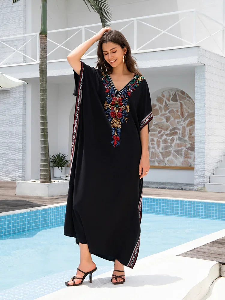 Embroidery Long Dress Beach Cover Up