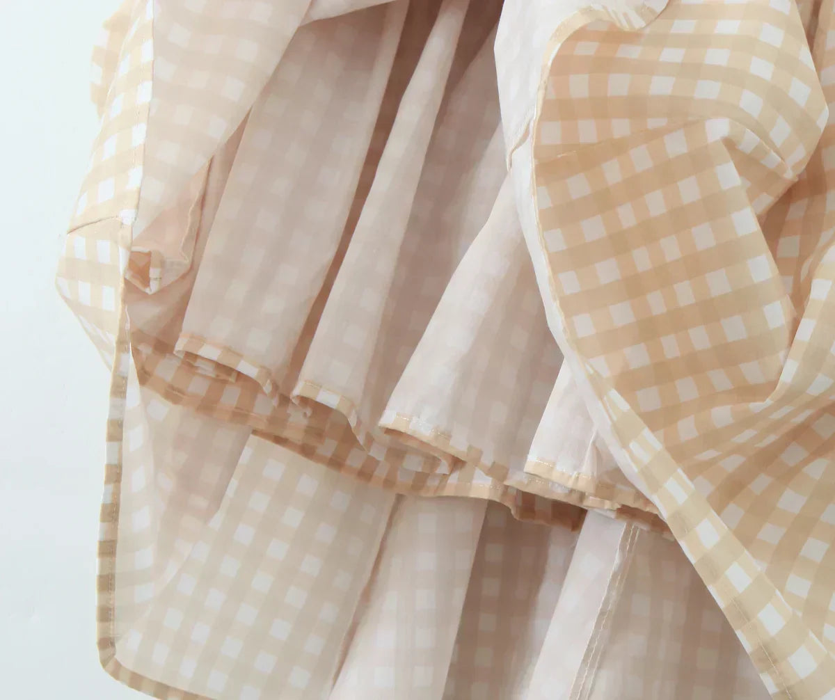 Gingham Print Square Neck Corset Paneled Pleated Mini Dress - View 9