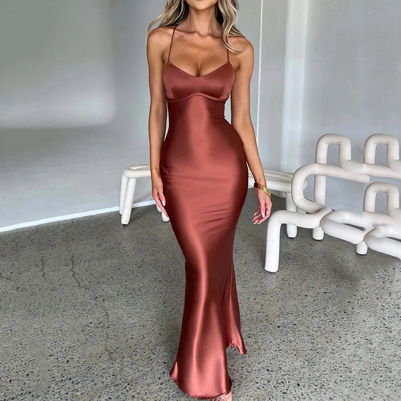 Satin Laceup Mermaid Maxi Dress - View 6