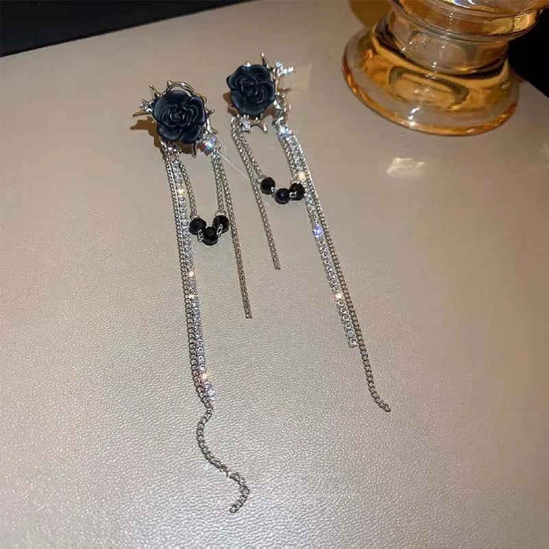 Dark Blossom Fringe Zircon Ear Wrap Earring