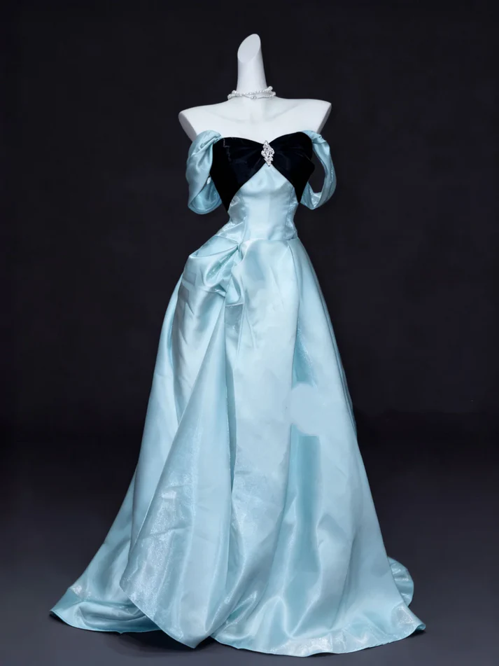 Cute Blue Satin Pleated Ball Gown 16th Birthday Party Dress D1070