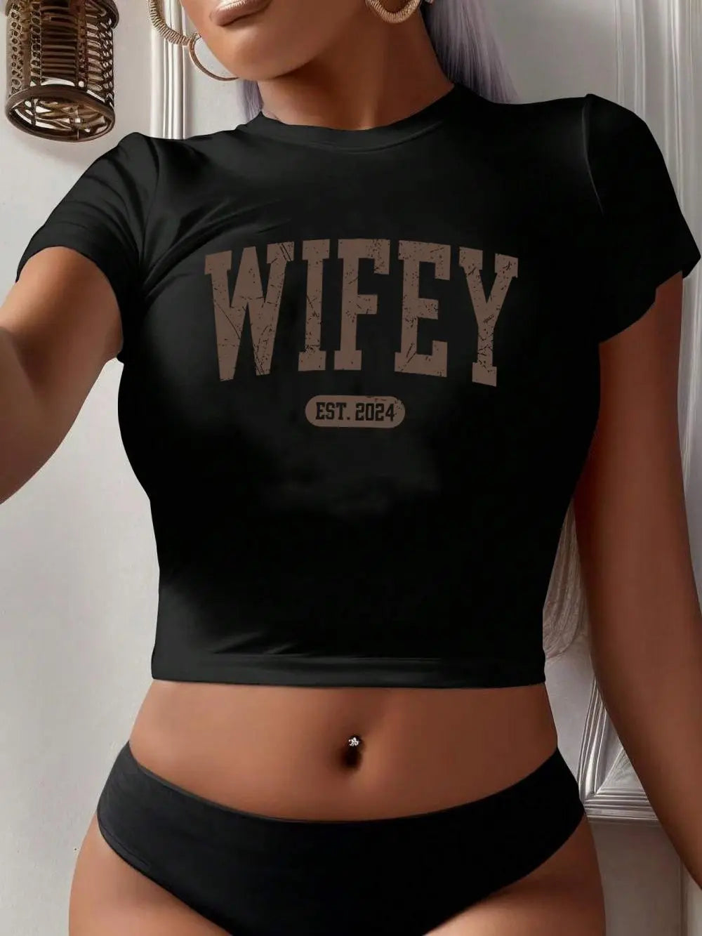 Wifey Est.2024 Letter Print Crop Top