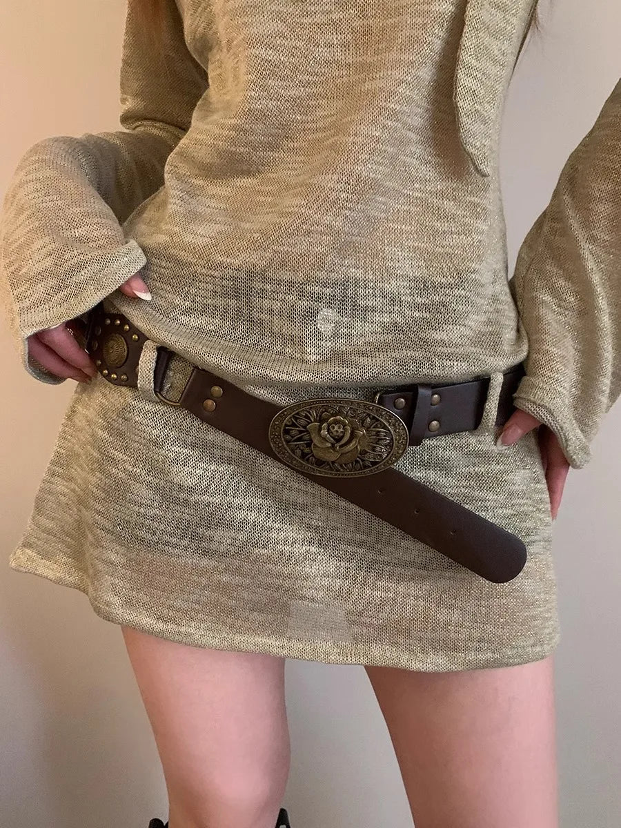Vintage Y2K Dark Bohemian Wide Brown Belt