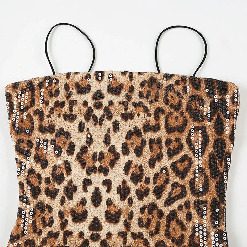 Leopard Print Sequin Strapless Bodycon Mini Dress - View 6