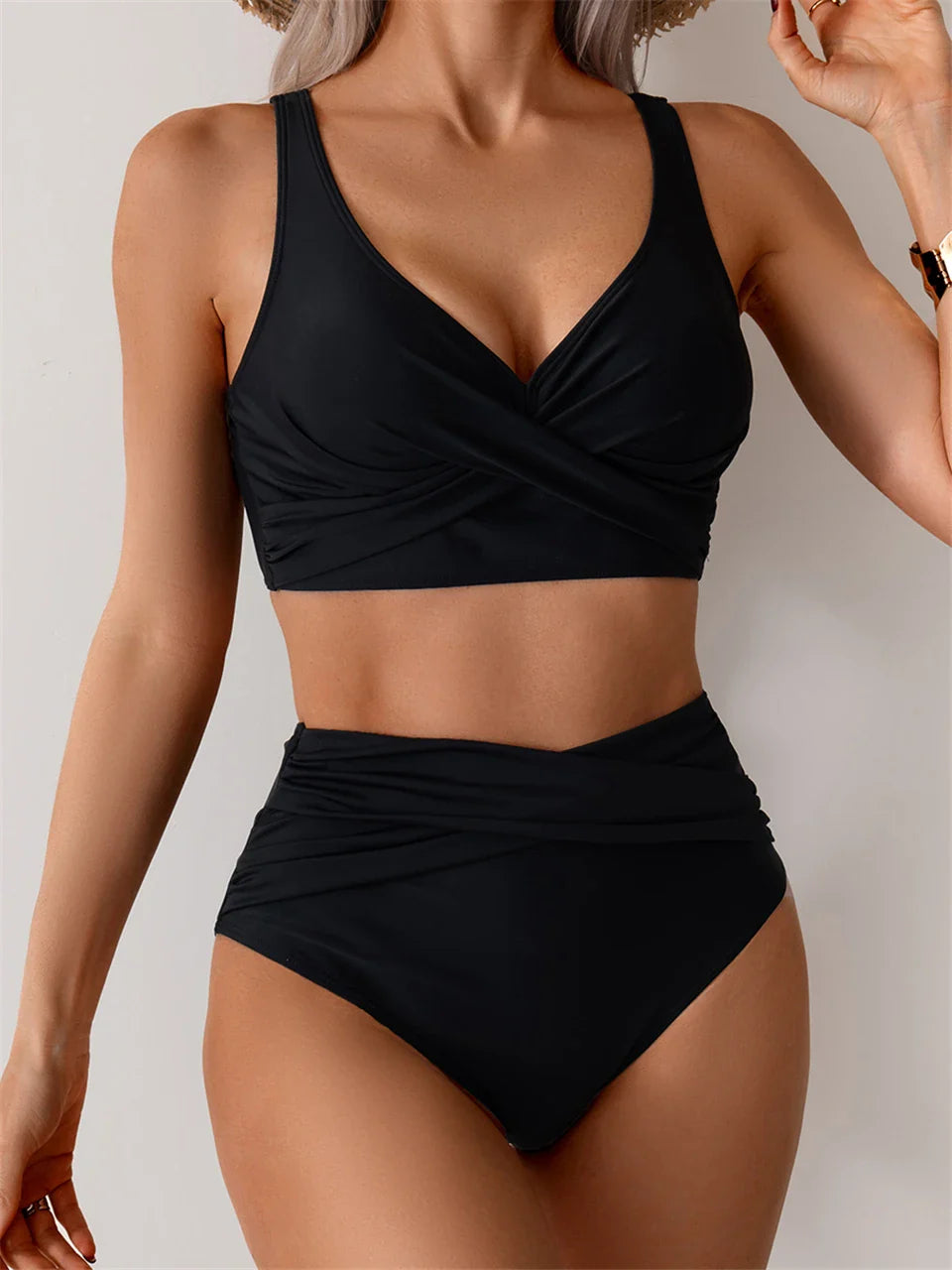 Front Cross High Waist Bikini Set - Fashionpara