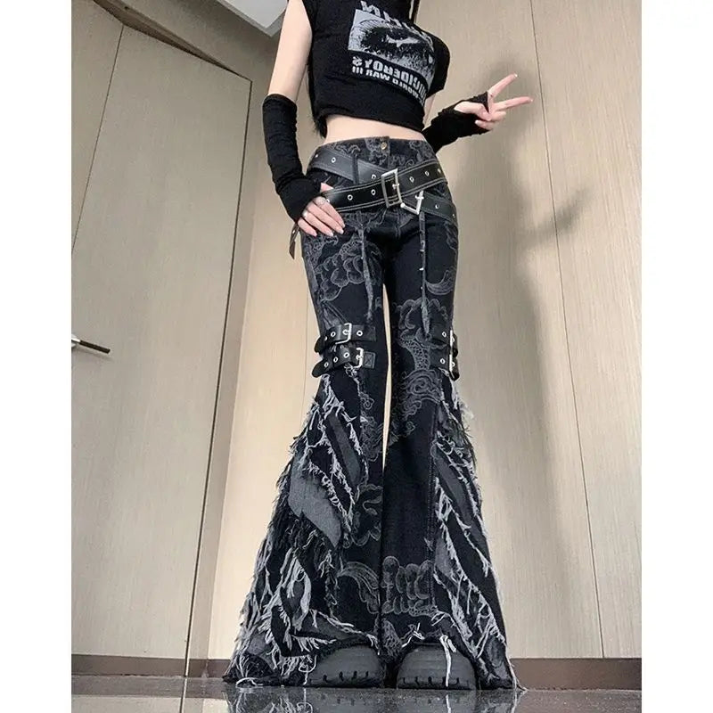 Rebellious Dark Print Flare Pant