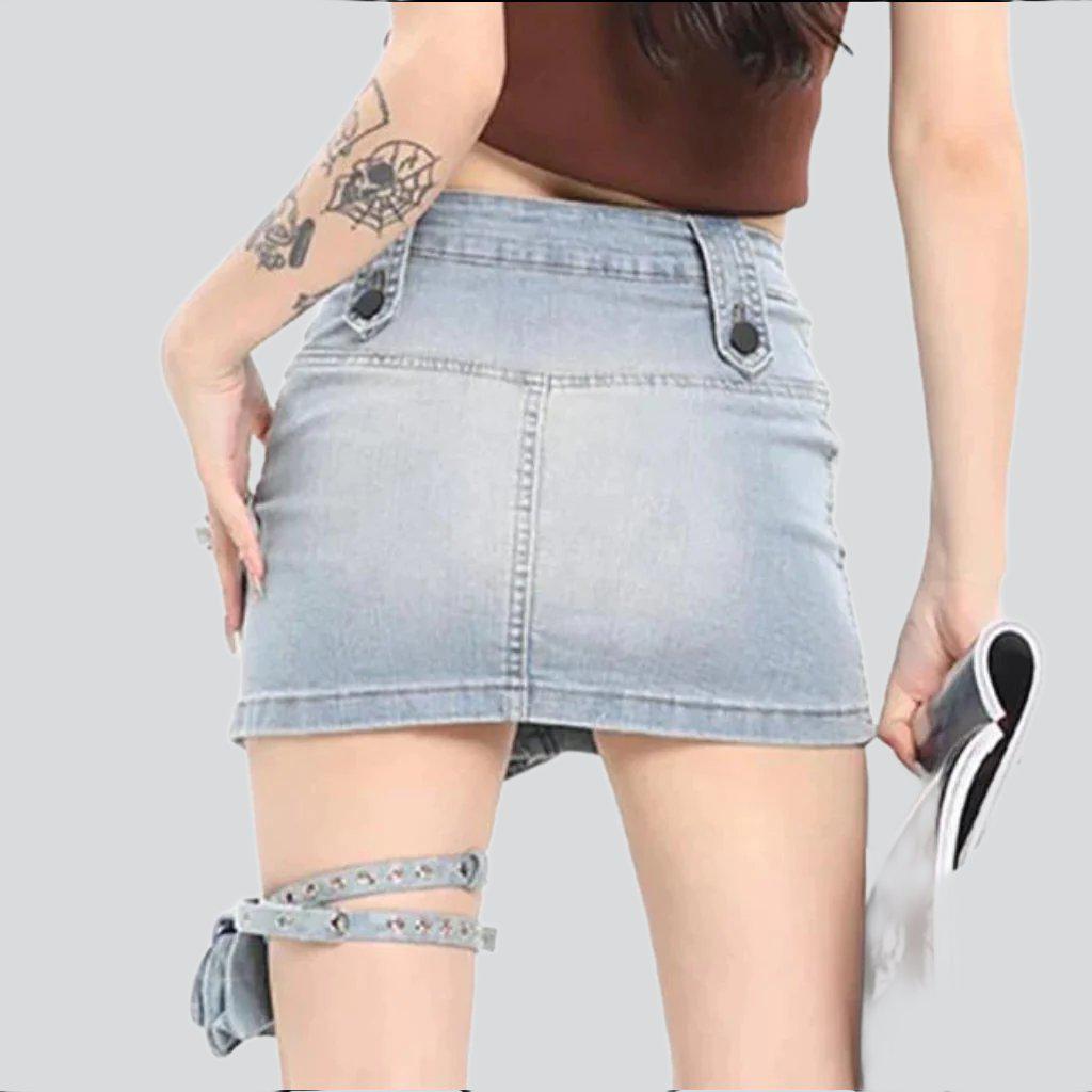 Zipper pocket urban denim skirt - Fashionpara