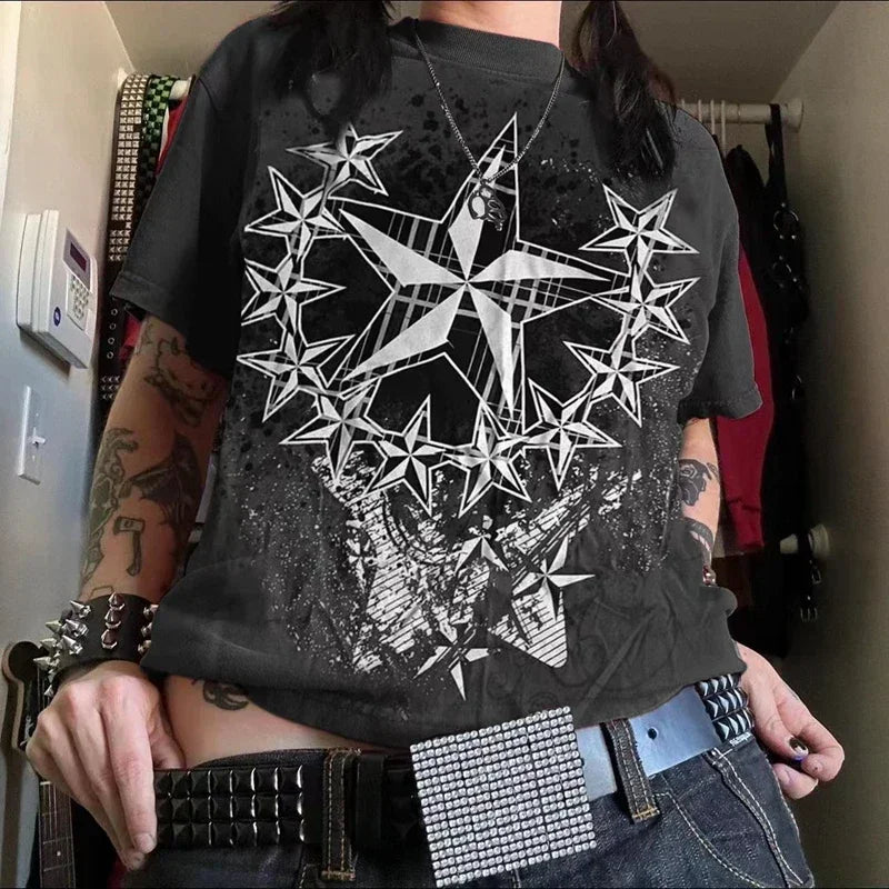 Cyber Star Grunge Red T-shirt