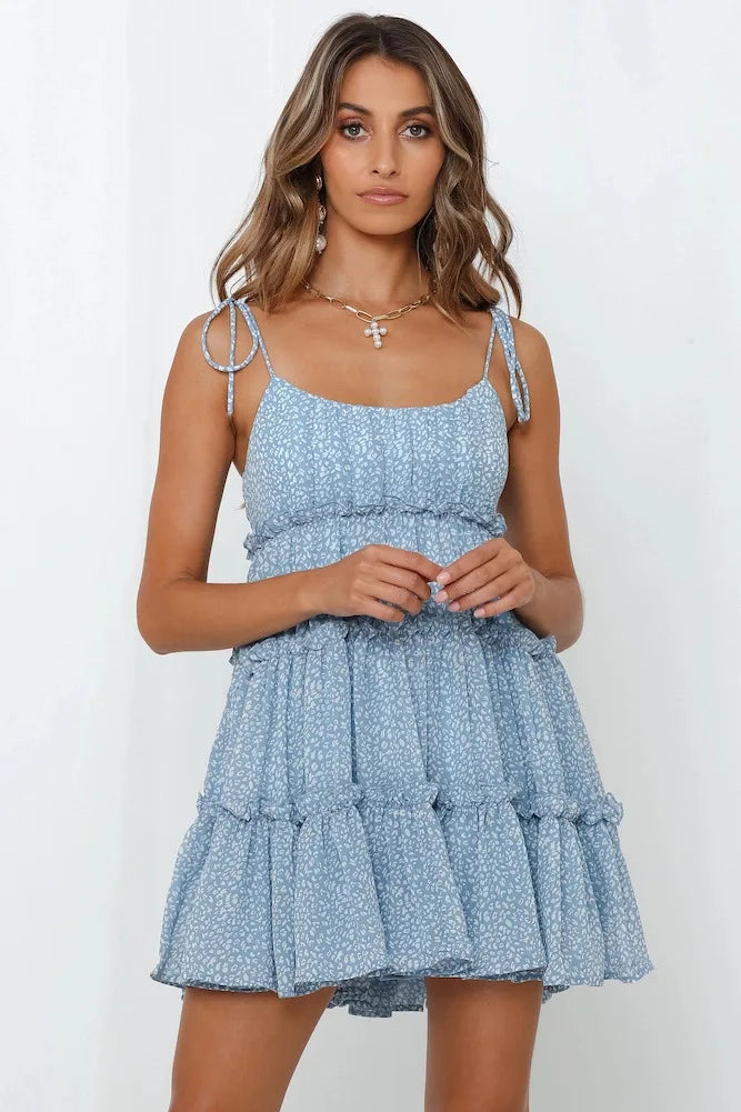 Chiffon Puff Sleeve Corset Tiered Ruffle Mini Dress - View 6