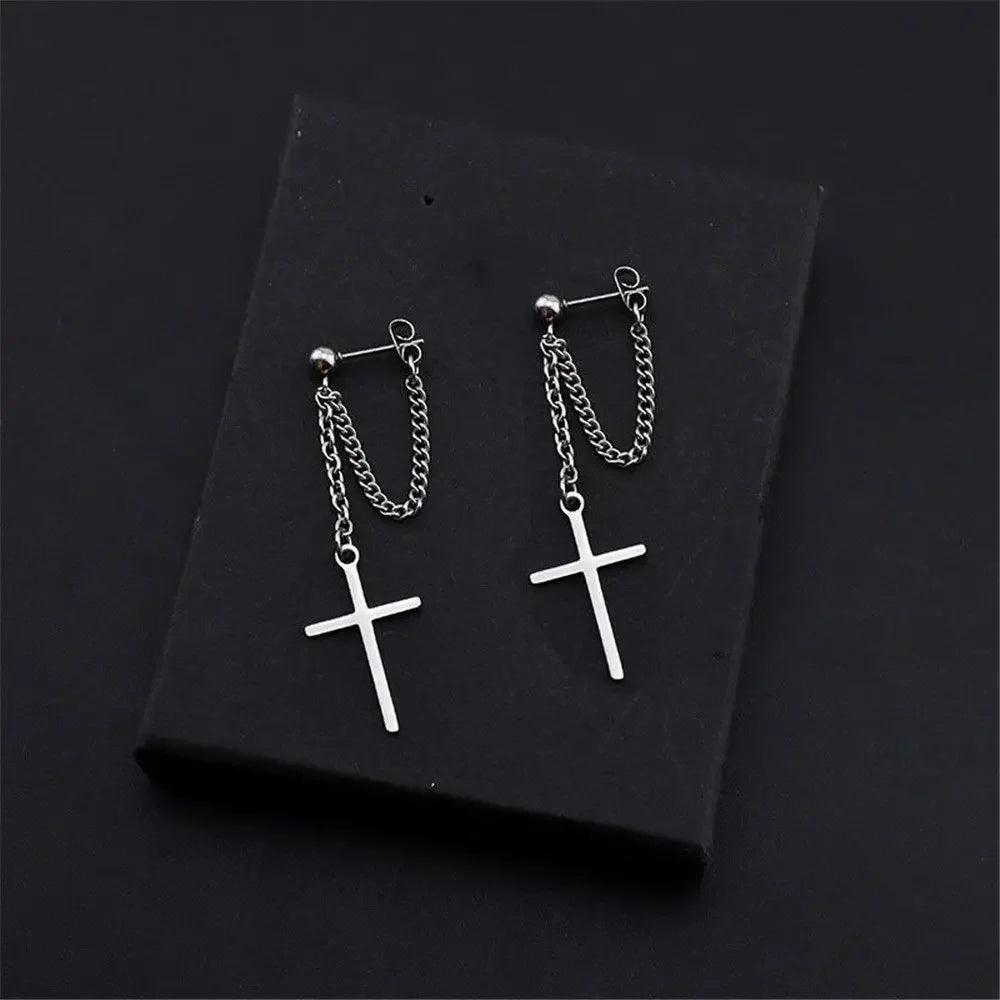 Men Rebellious Cross Stars Stainless Steel Earring