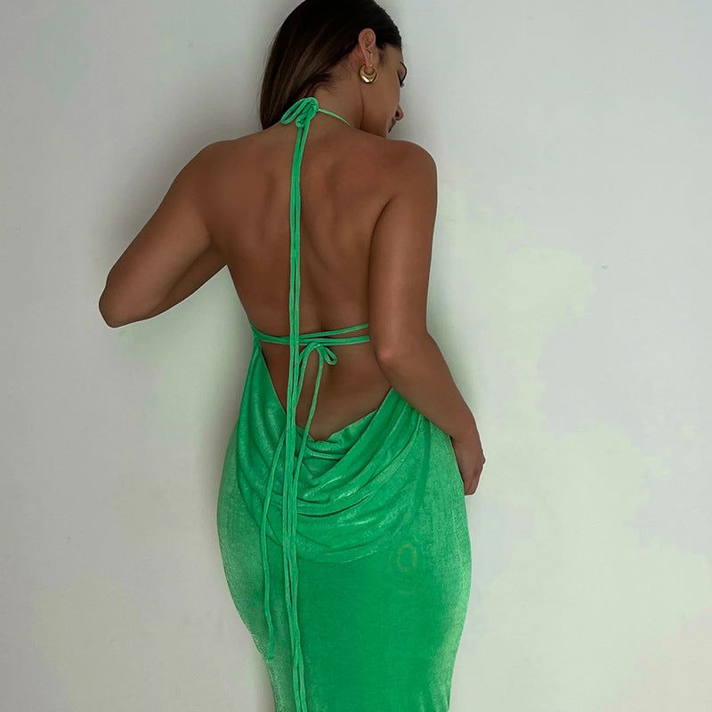 Halter Neck Open-Back Draped Cowl Maxi Dress 5