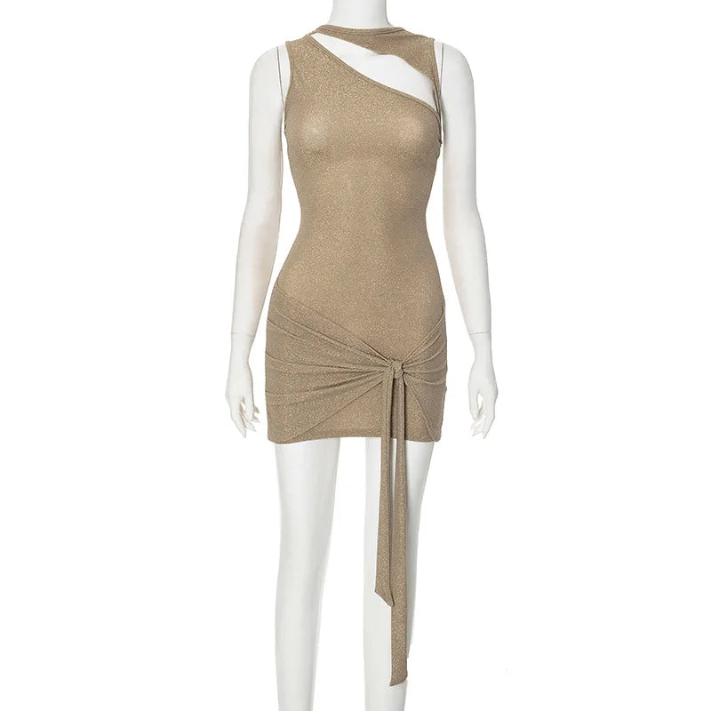 Halter Neck Cut Out Wrap Tie Waist Bodycon Mini Dress - View 6