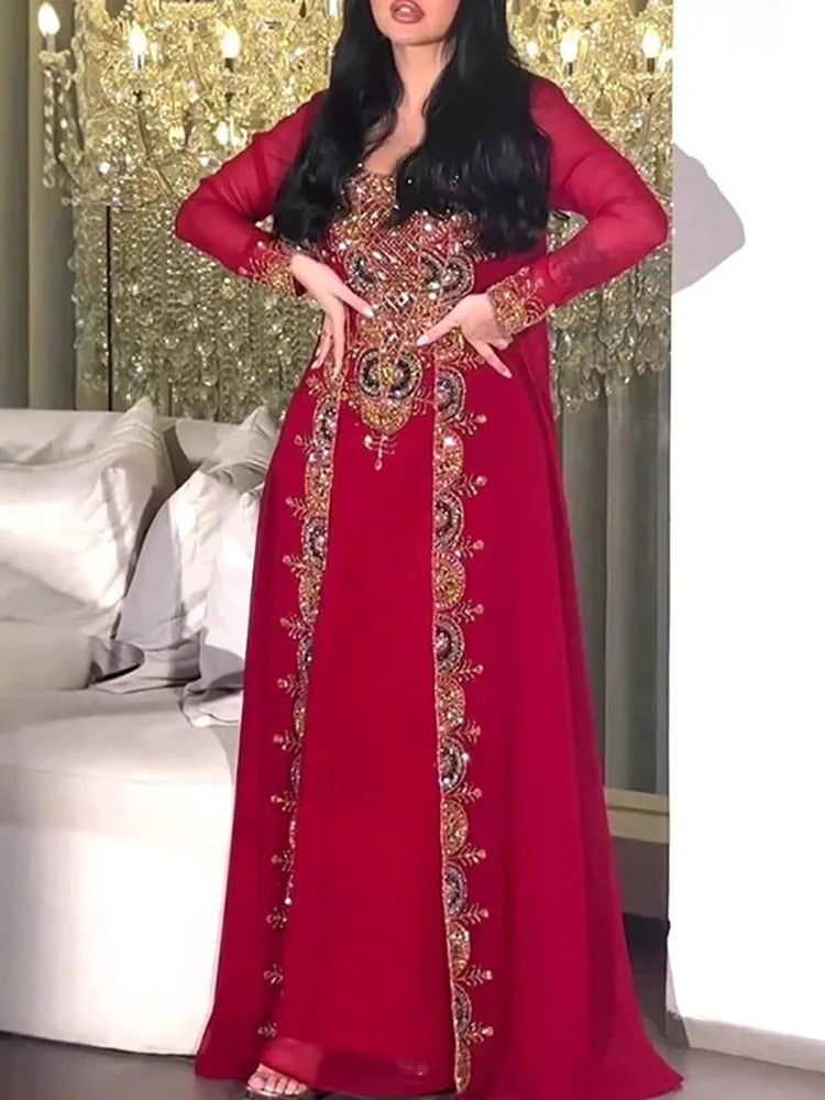 Elegant Vintage Pattern Long Skirt Two-Piece Party Set