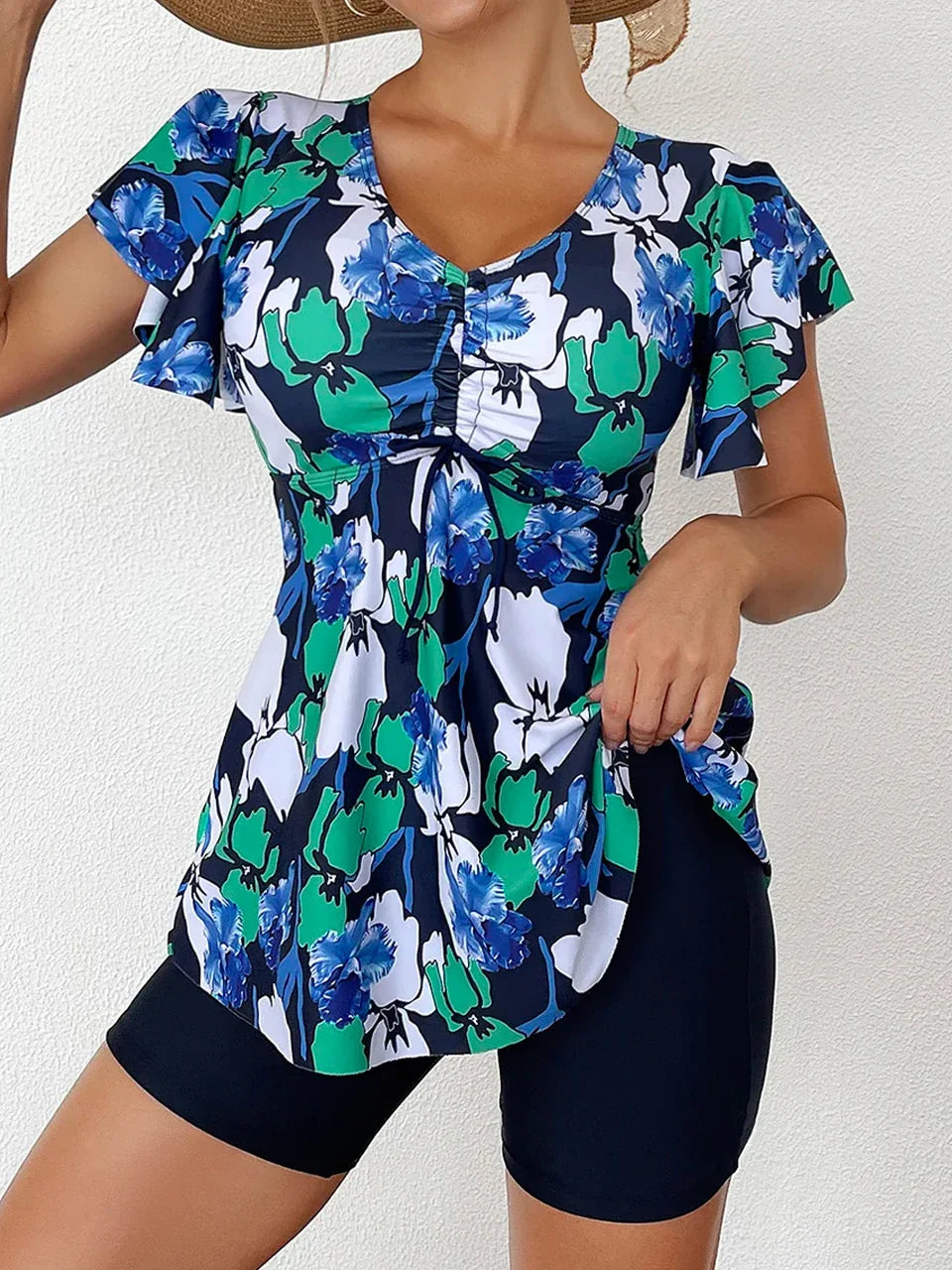 Drawstring Skirt Tankini Set Two Piece Set