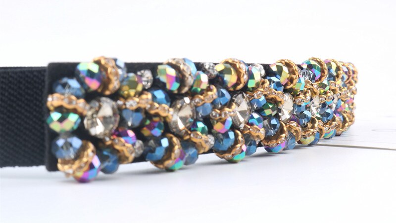 Rhinestone Embellished Elastic Stretch Cinch Waist Belt 7