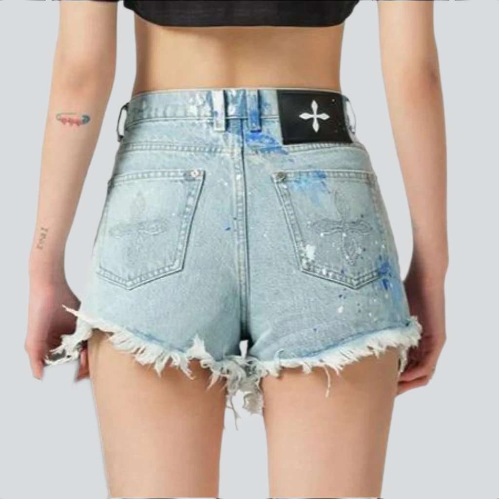 Wide distressed denim shorts - Fashionpara