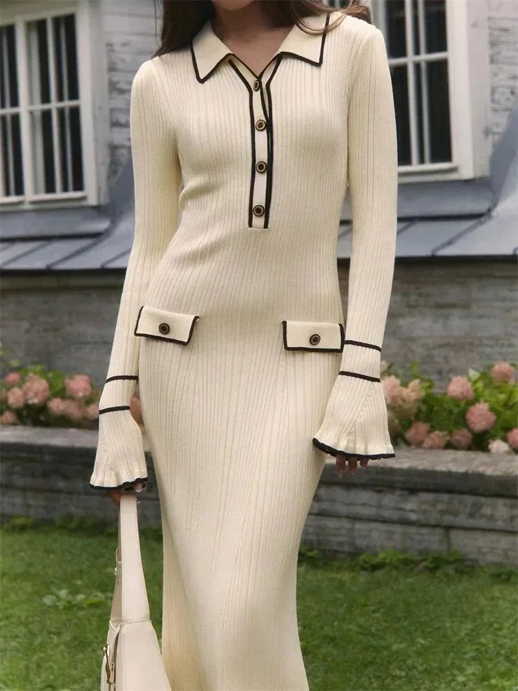 Rib Ruffled Long Sleeve Mini Maxi Dress