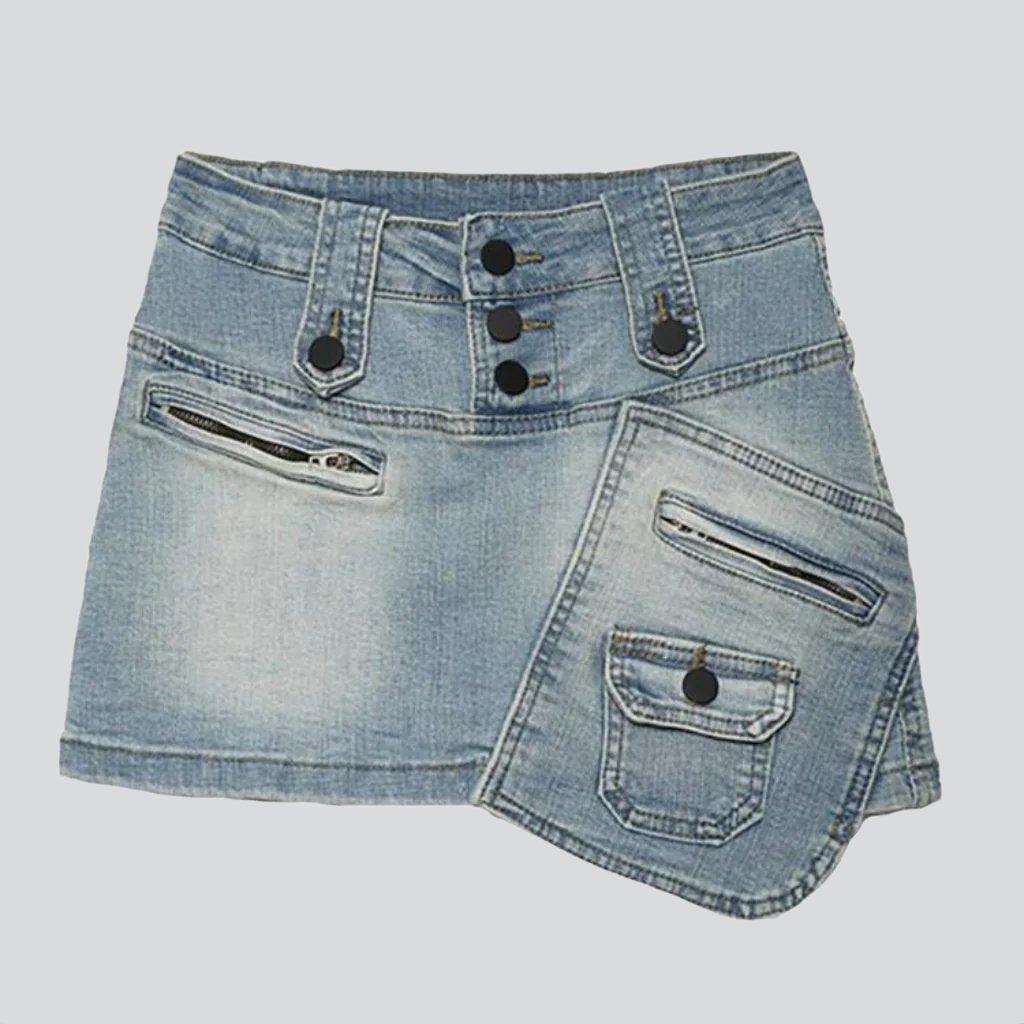 Zipper pocket urban denim skirt - Fashionpara