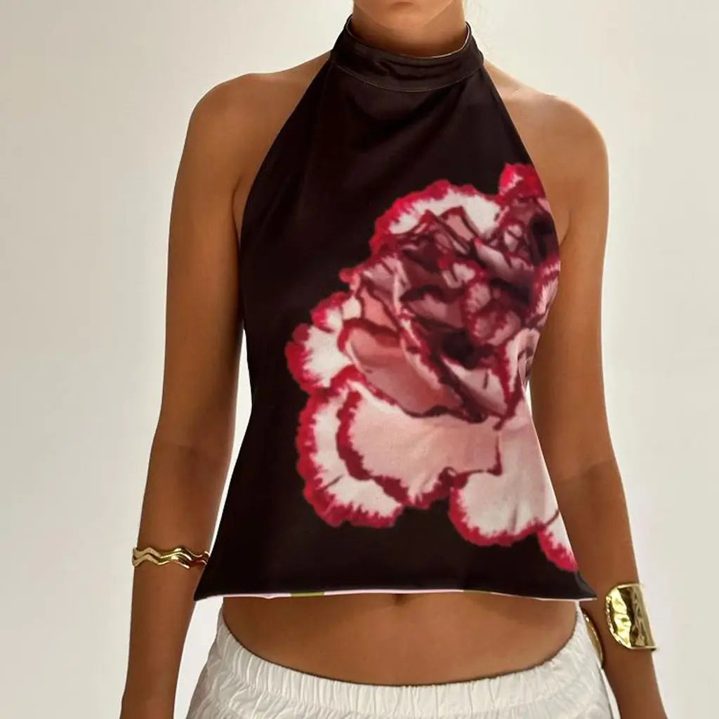 Y2K Button Closure Halter Backless Tie-Dye Cami Top - Fashionpara