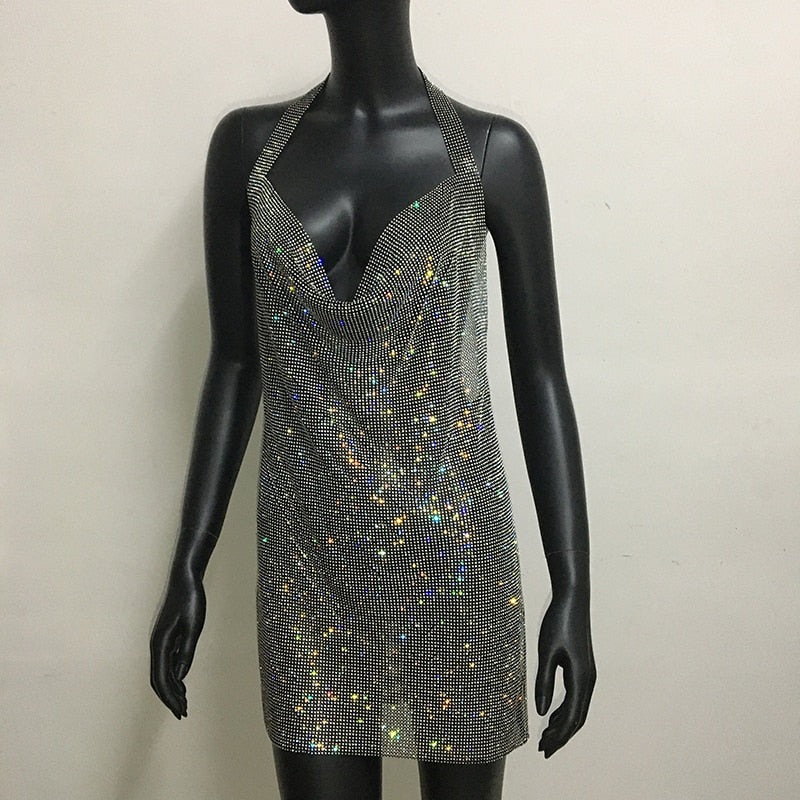 Rhinestone Diamante Backless Split Dresses 27