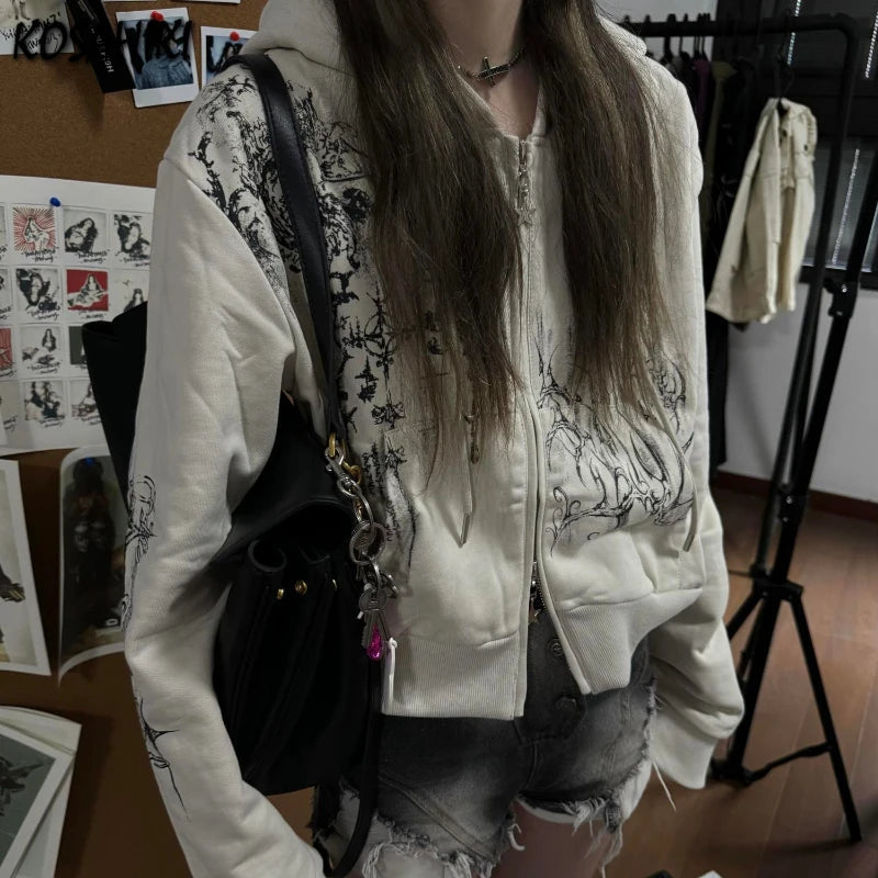 Dark Cropped Twin Zip Hoodie