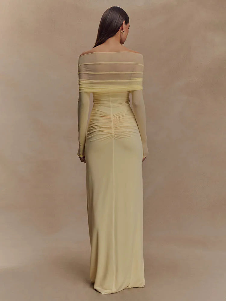 Off Shoulder Long Sleeve Cut Out Ruched Maxi Dress - View 3