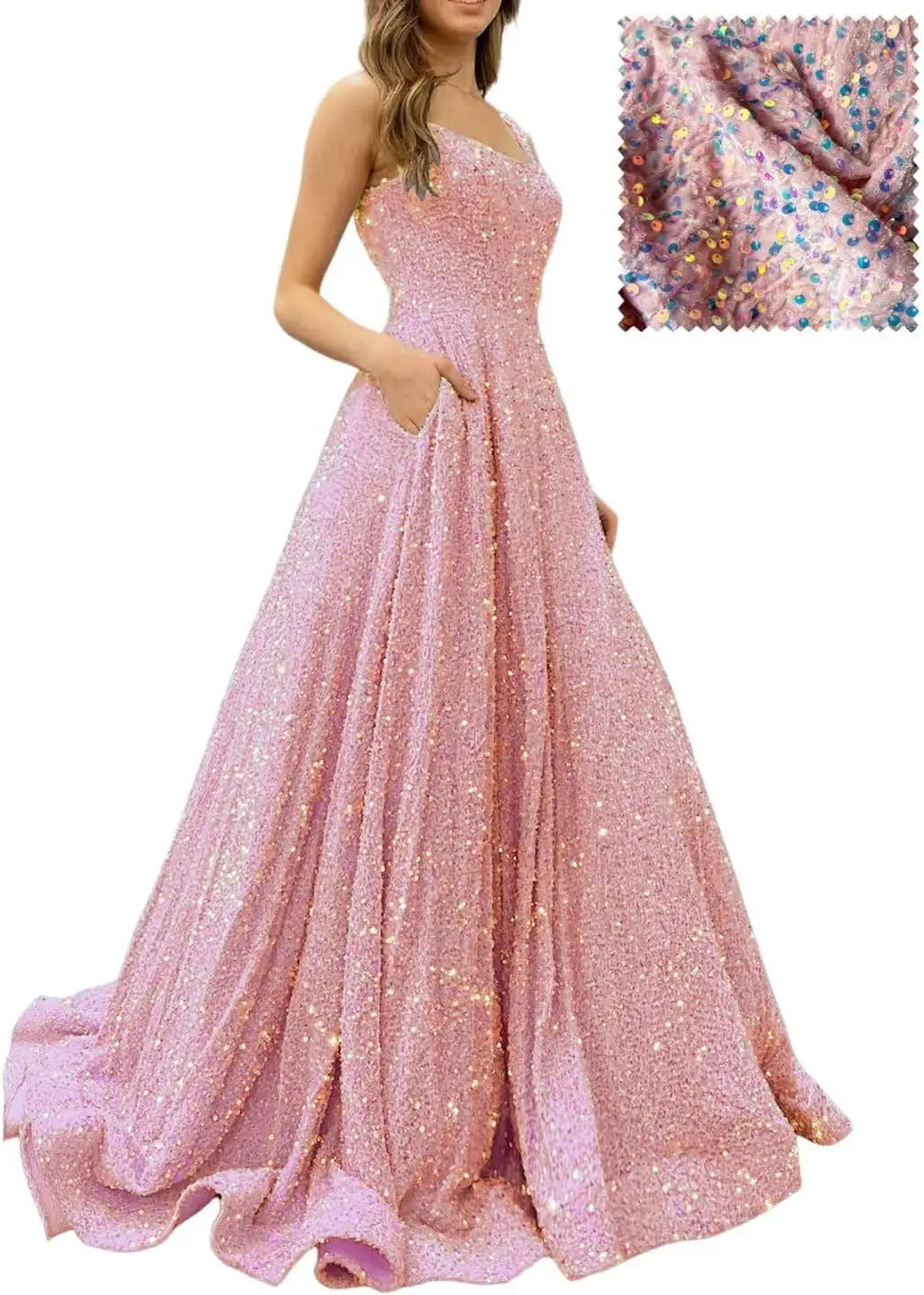 Elegant A-Line Velvet Prom Dress with Pockets and Sequins