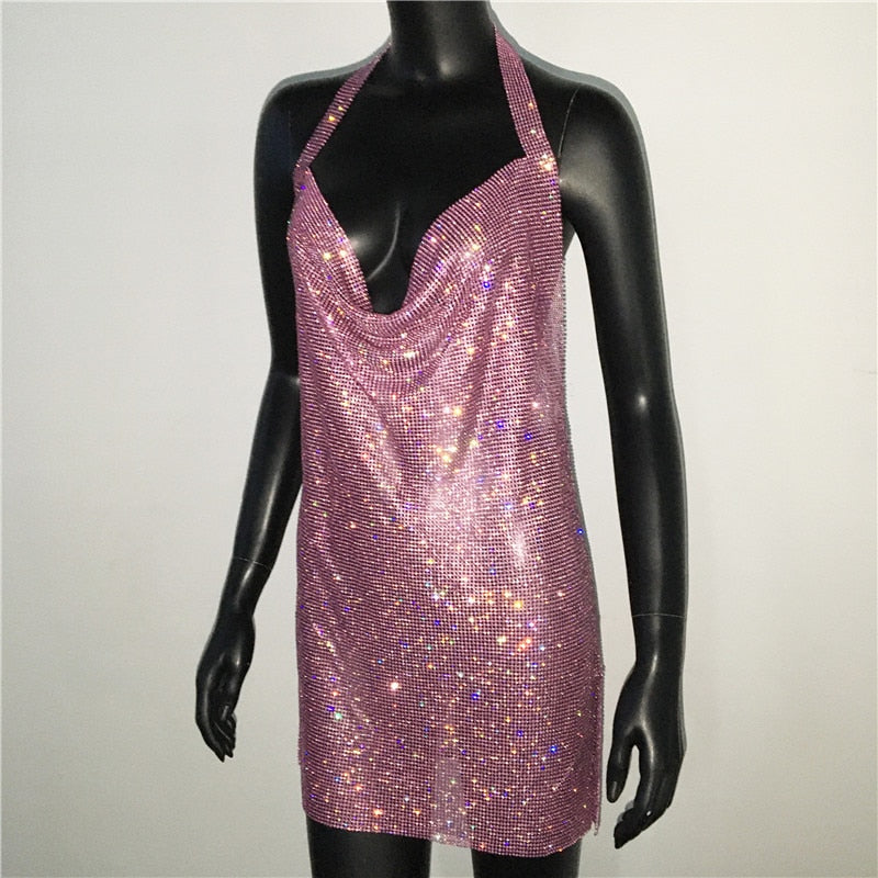 Rhinestone Diamante Backless Split Dresses 21