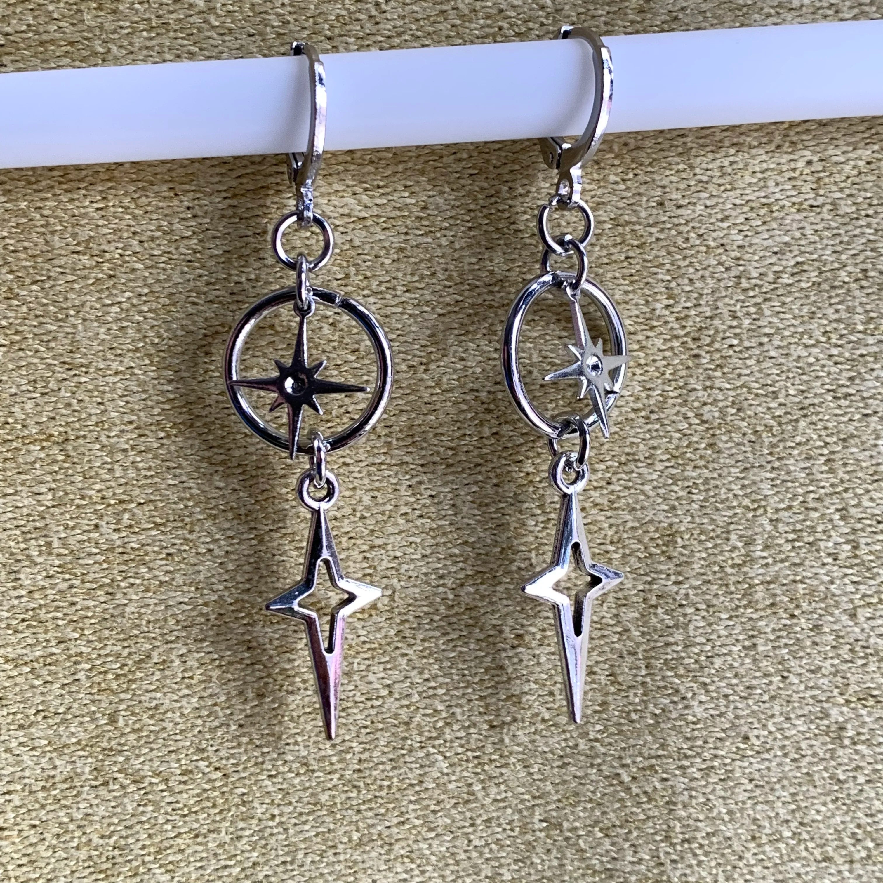 Rebel Celestial Cross Silver Empty Heart Earring