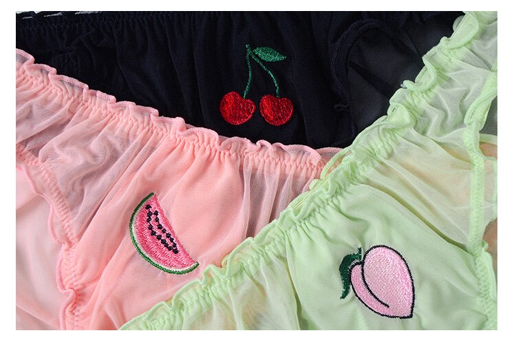 2Pcs/Lot Lace Lingerie Temptation Low-waist Panties Fruit Ins Embroidery Transparent Briefs Seamless Underwear