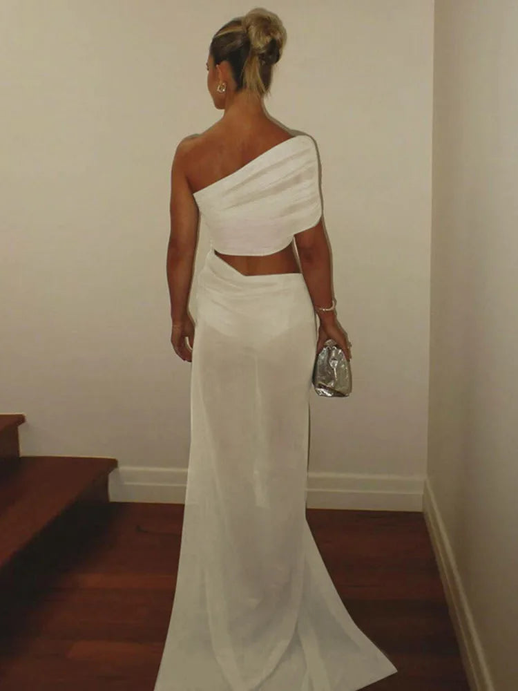 Mesh Backless One - Shoulder Long Dress - View 2