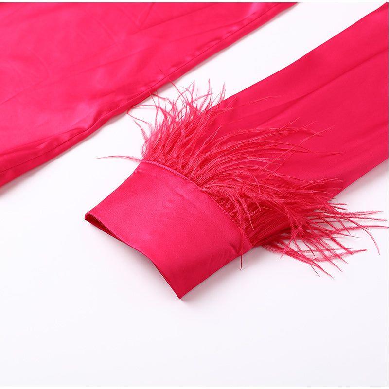 Carmelia Feather Sleeve Satin Blouse
