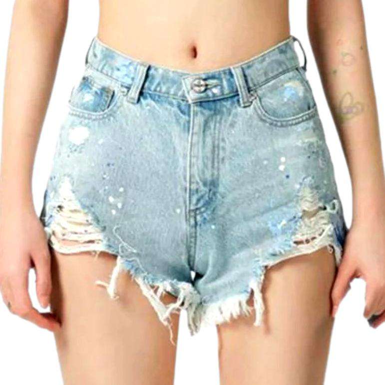 Wide distressed denim shorts - Fashionpara