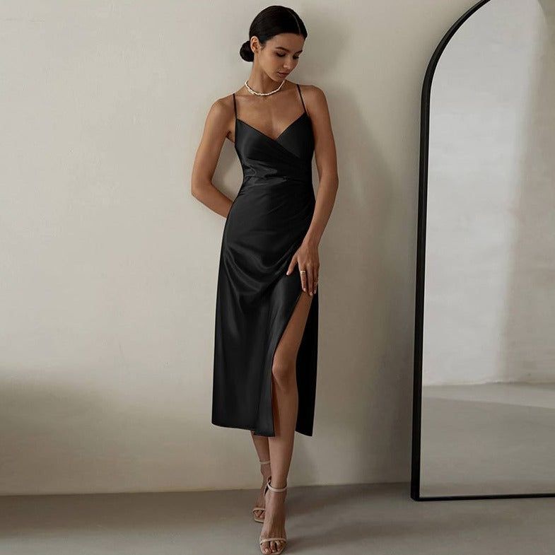Magnificence Of Her Ruched Satin Midi Dress - View 7