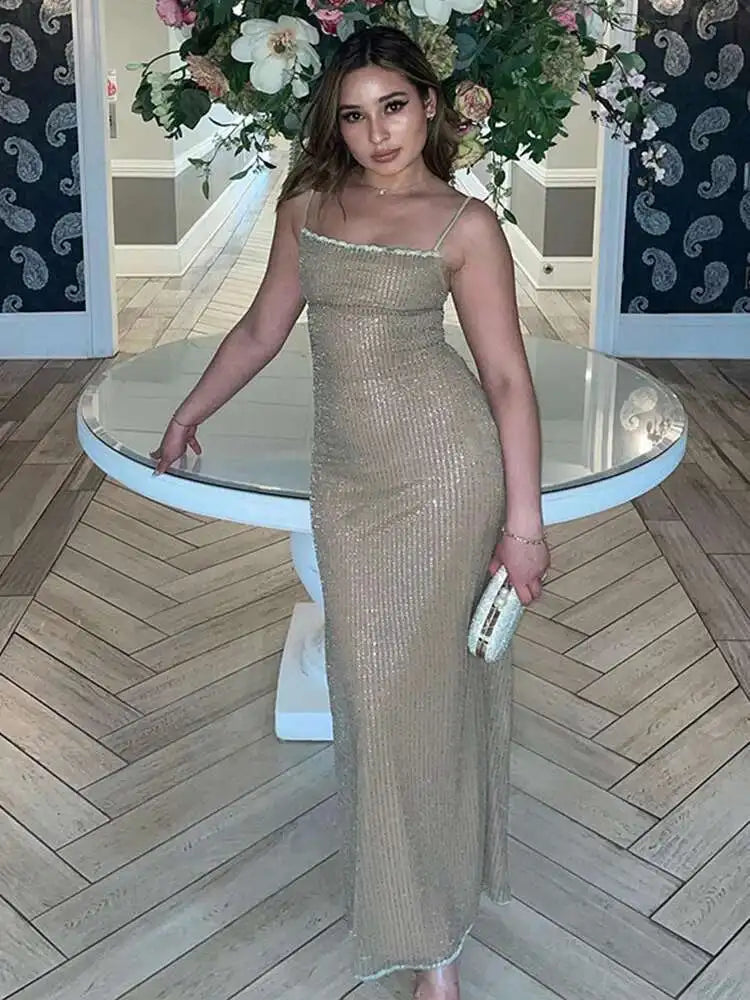 Glitter Knit Square-Neck Side-Slit Column Maxi Dress 4