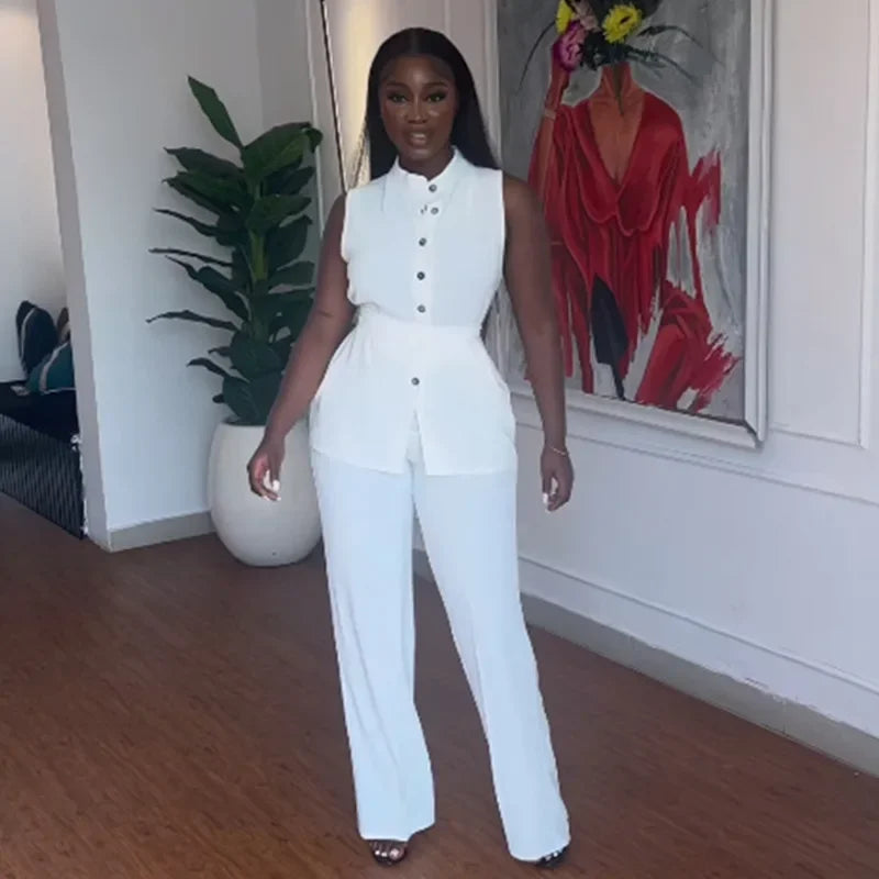 Sleeveless Belt Shirt Pant Suit - Fashionpara