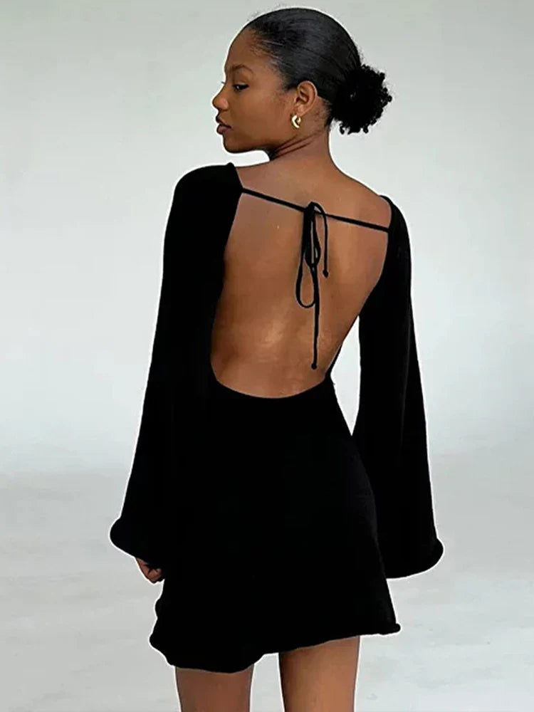 Knitted Backless Lace Up Bikini Cover Up
