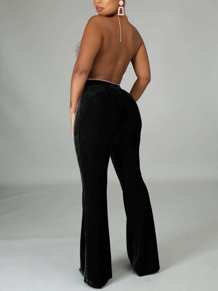 Velvet Velour Flared Bell Bottoms High Waist Pants