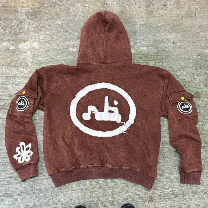 Dark Zipper Joined Vintage Hoodie