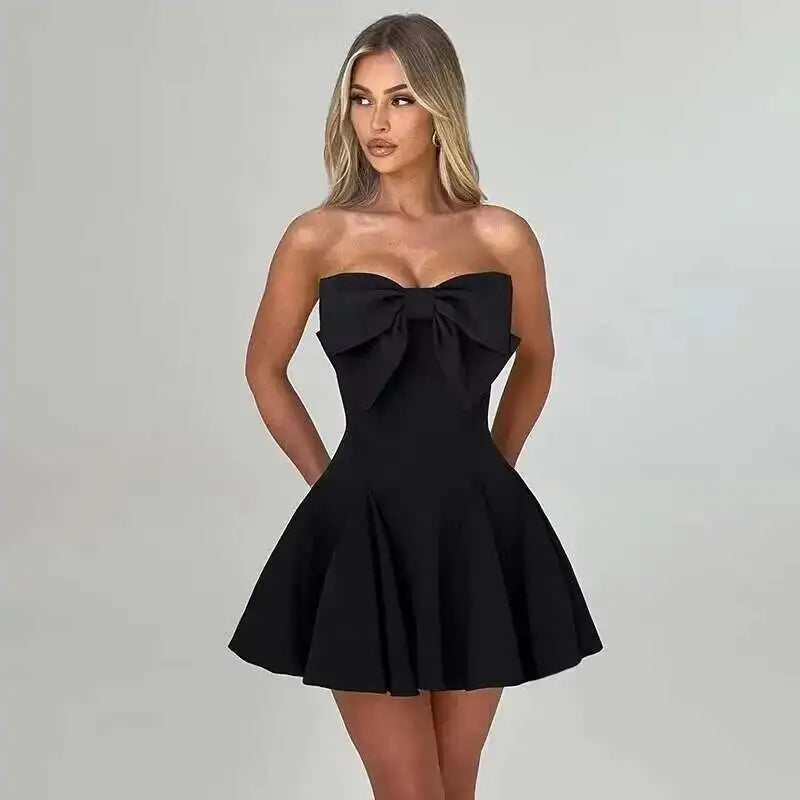 Pearl Bow Waist Wrap Backless Mini Dress - View 16