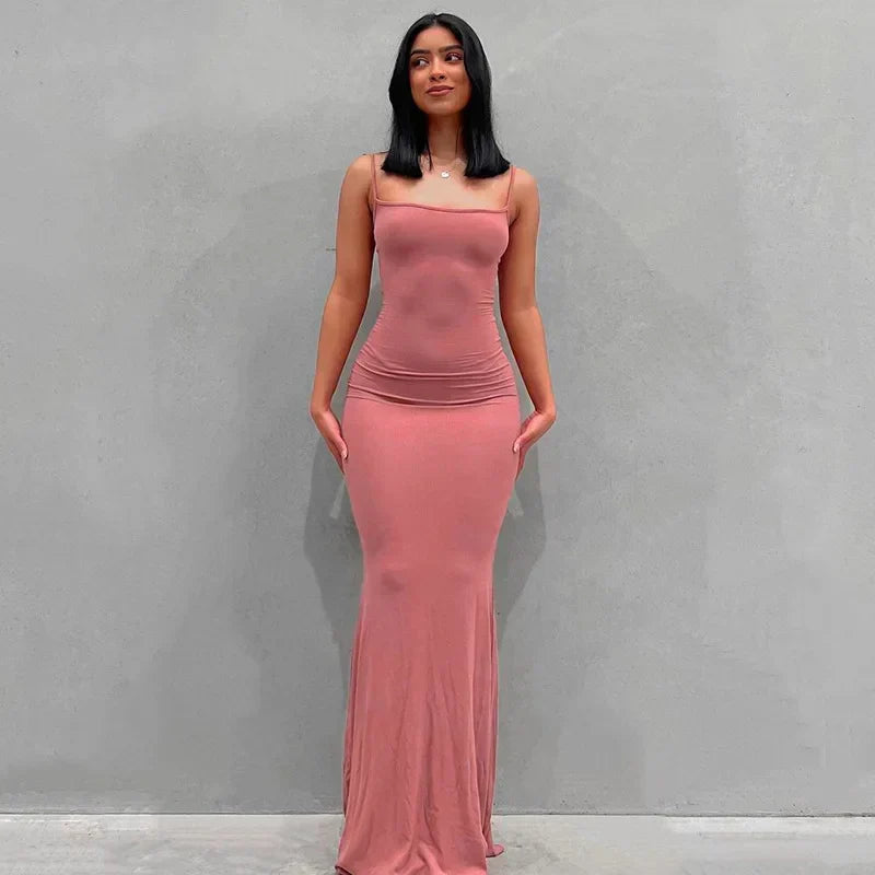 Spaghetti Strap Backless Bodycon Mermaid Maxi Slip Dress - View 4