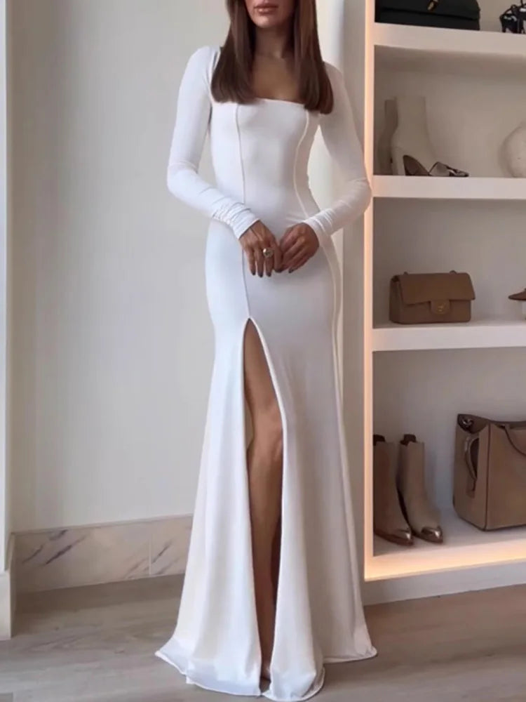 Elegant Long Sleeve Square Neck Party Dress for Women