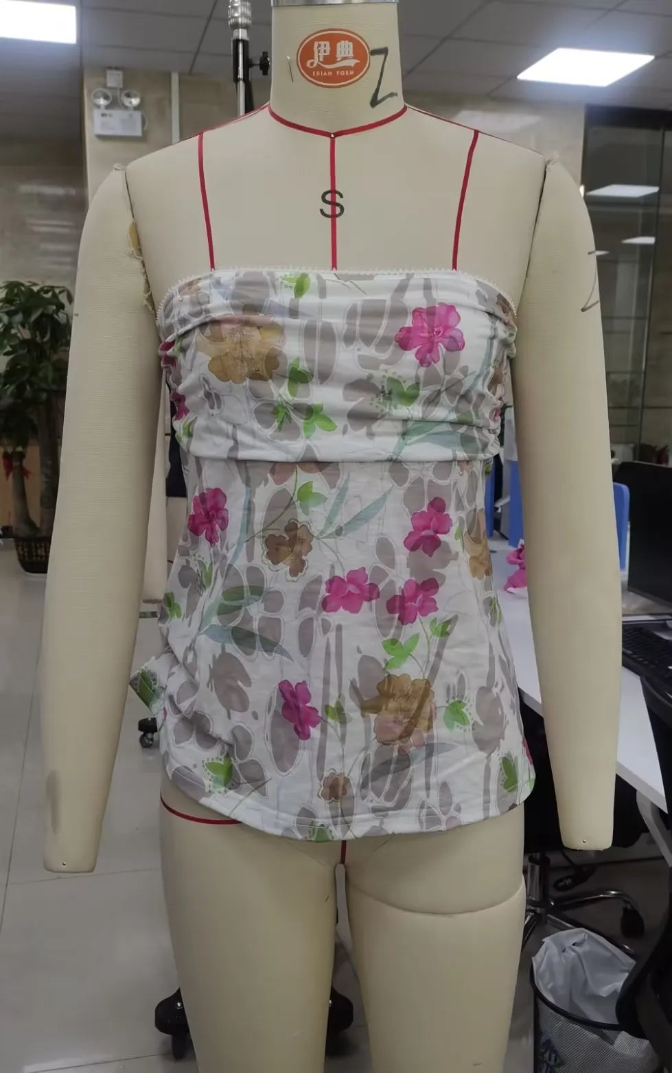 Strapless Flower Print Crop Top