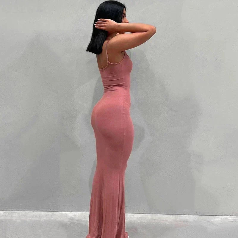 Spaghetti Strap Backless Bodycon Mermaid Maxi Slip Dress - View 2