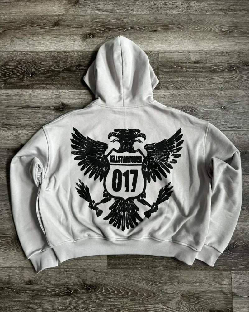 Dark Cartoon Letter Zip Hoodie