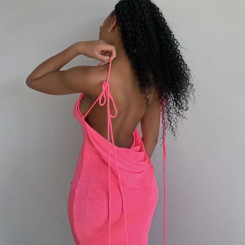 Halter Neck Open-Back Draped Cowl Maxi Dress 2