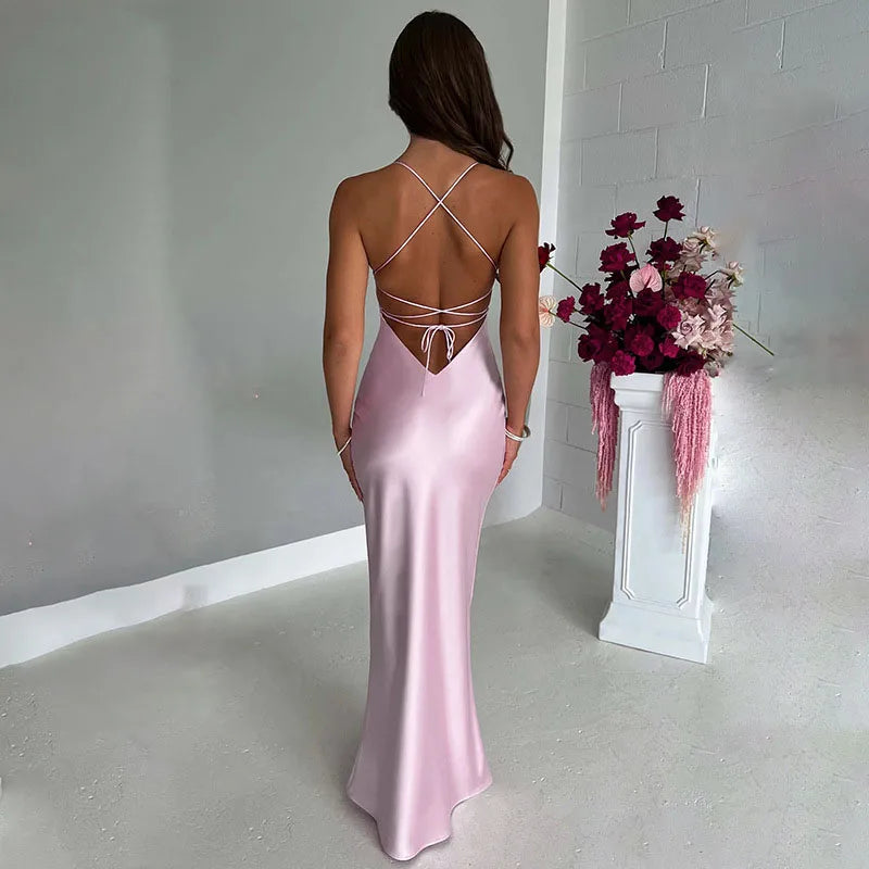 Satin Laceup Mermaid Maxi Dress - View 5
