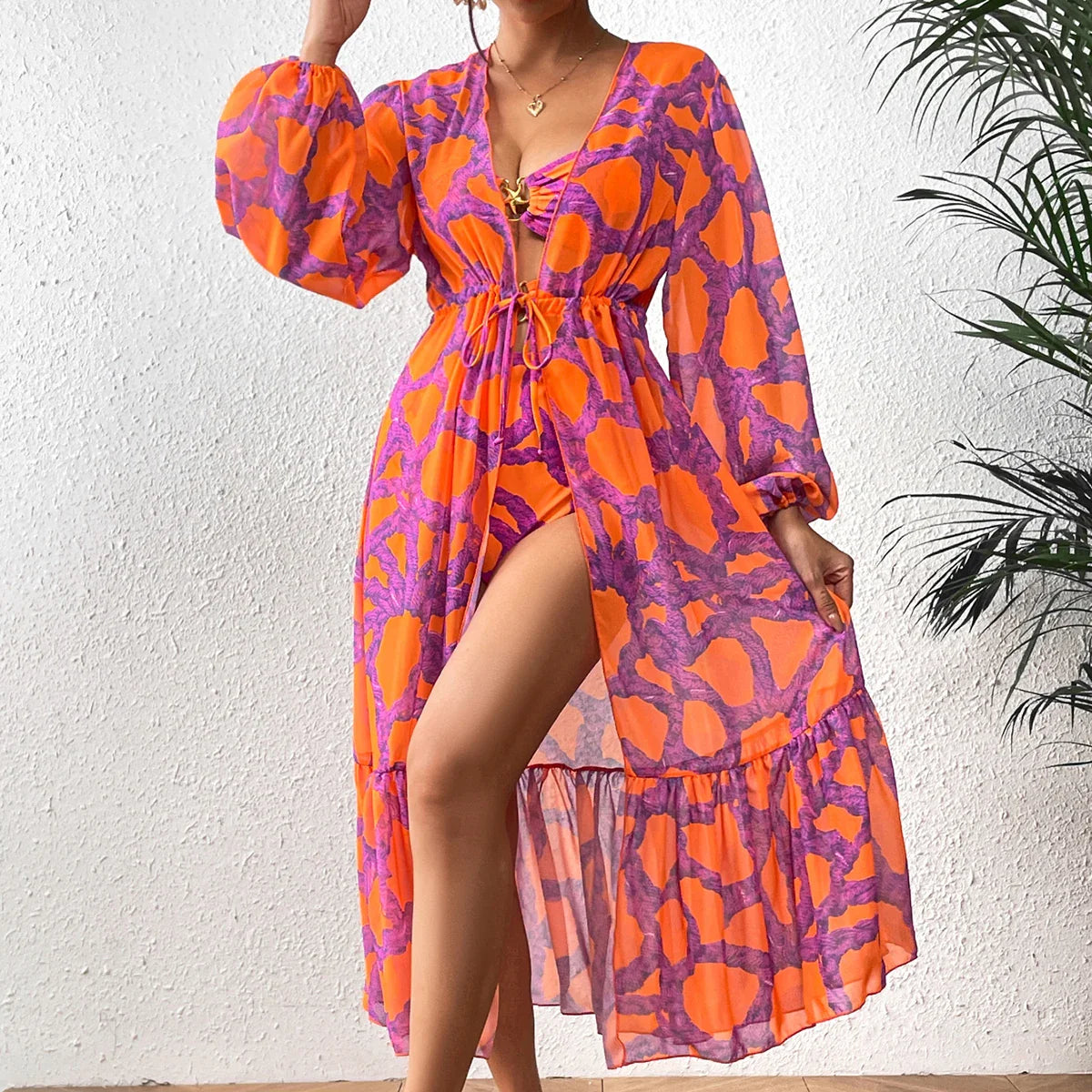 Print One-Piece Swimsuit Cover Up