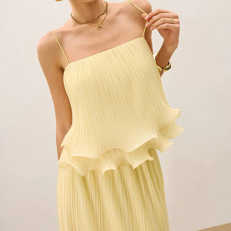 Elegant Sleeveless Two-Piece Pleated Party Set for Women