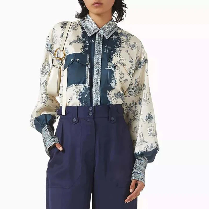 Fashionpara Vintage Patterned Long Sleeve Loose Blouse